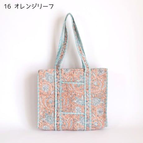 トートバッグ インド綿 ブロックプリント Mサイズ 12～20