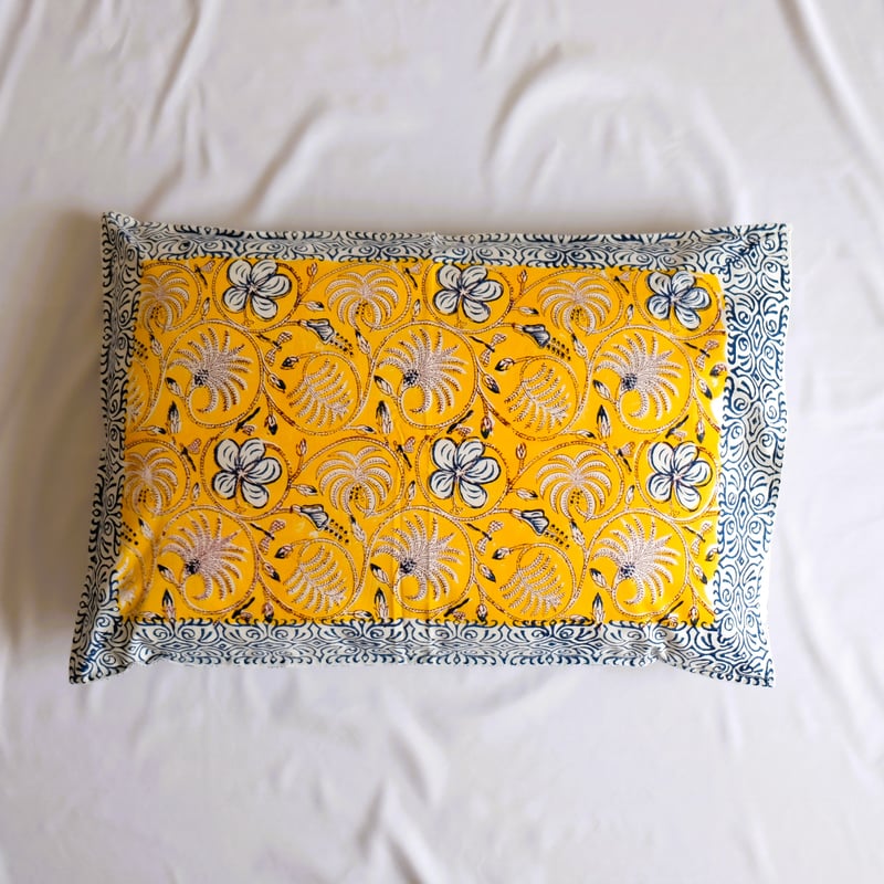枕カバー インド綿 ブロックプリント イエロープラント | インド