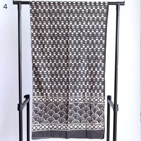 インド綿　ストール　ブロックプリント　約50×200cm　ダークグレー