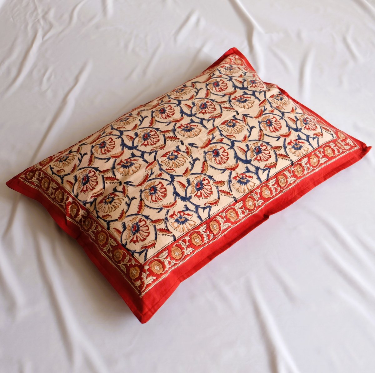 インド　ブロックプリント　ベットシーツ　&枕カバー 枕カバー インド綿 ブロックプリント イエロープラント | インド雑貨の