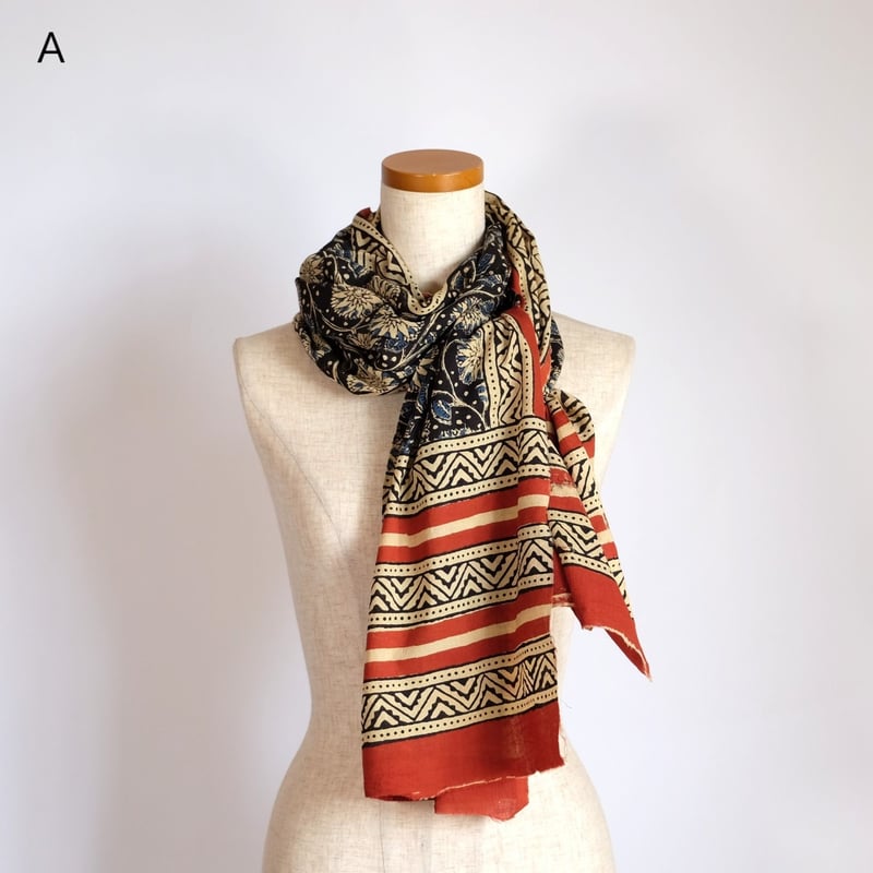 バグルー ストール ブロックプリント 約55×200cm インド 4種類