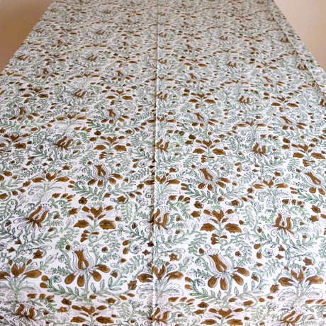 マルチクロス　約152×228㎝　インド綿　ブロックプリント　グリーンプラント
