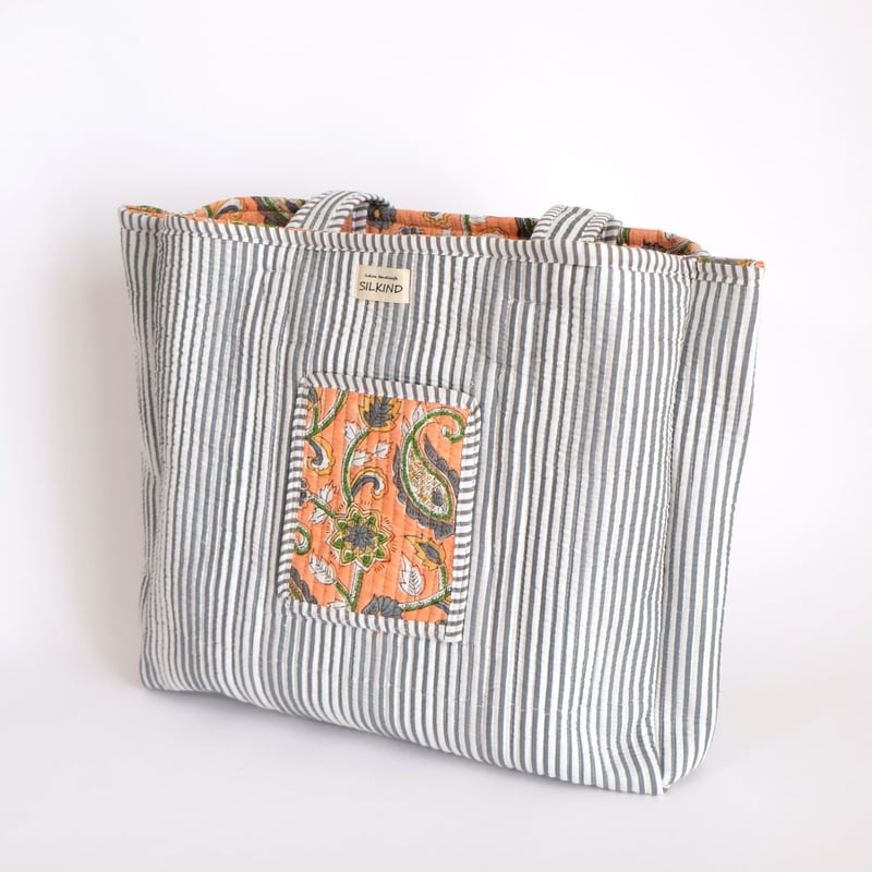 トートバッグ インド綿 ブロックプリント オレンジペイズリー | インド