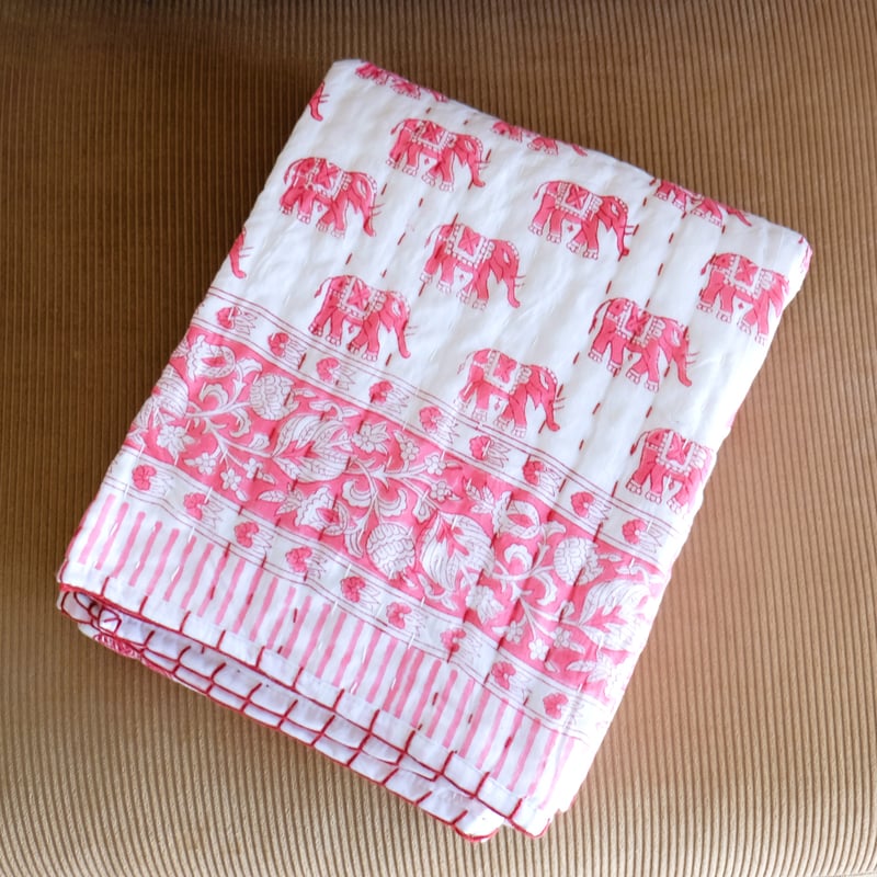 ベビーキルト 敷きパッド 約100×150㎝ 刺し子 インド綿 ブロック ベビーキルト 敷きパッド 約100×150㎝ 刺し子 インド綿 ブロック
