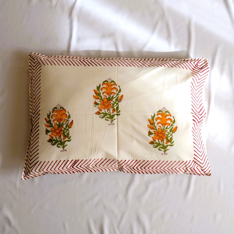 インド　ブロックプリント　ベットシーツ　&枕カバー インド ブロックプリント ベットシーツ &枕カバー