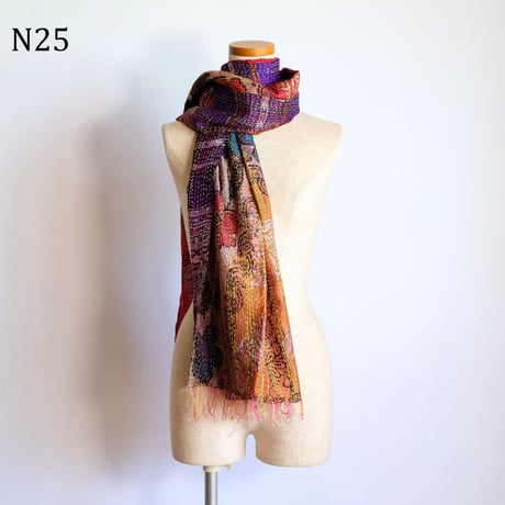 シルクカンタ　ストール　約50×200cm　インド刺し子布　N21～N30