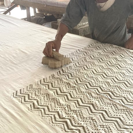 インド綿　ストール　ブロックプリント　約50×200cm　ダークグレー