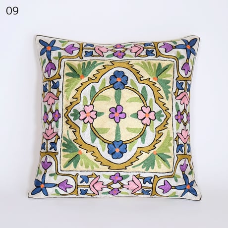 シルク刺繍　クッションカバー　正方形　約40x40cm　10種類