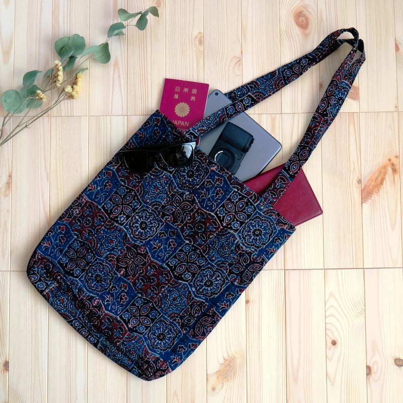 トートバッグ インド綿 ブロックプリント アジュラック インディゴ