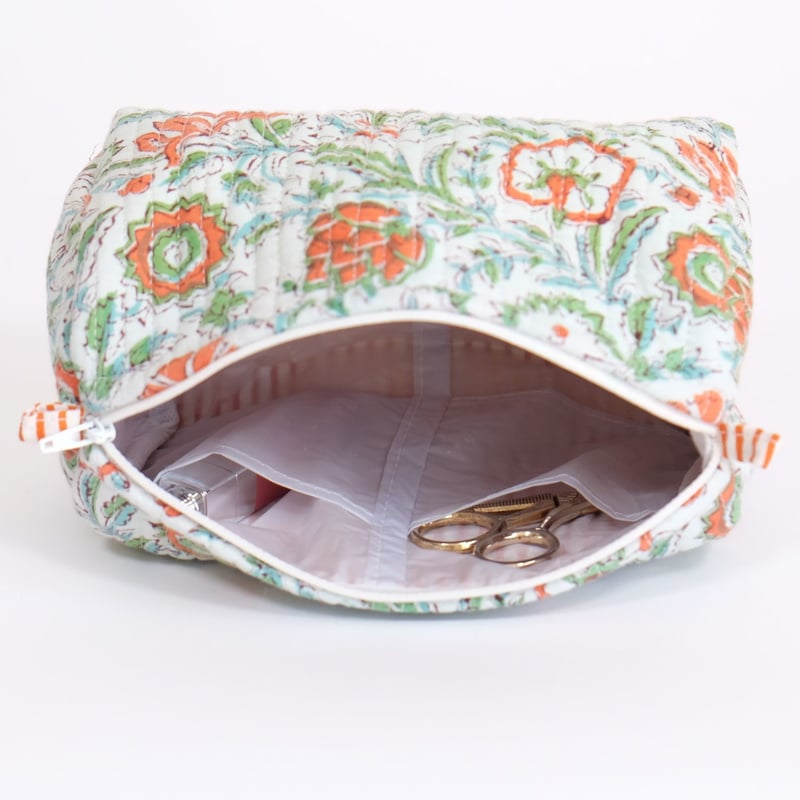 ポーチ インド綿 ブロックプリント オレンジリーフ | インド雑貨のお店