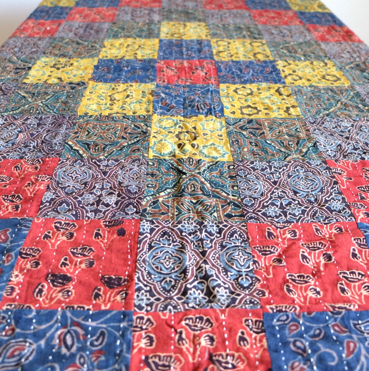 マルチクロス グドリ パッチワーク刺し子 約142×215cm インド綿 マルチクロス グドリ パッチワーク刺し子 約142×215cm インド綿