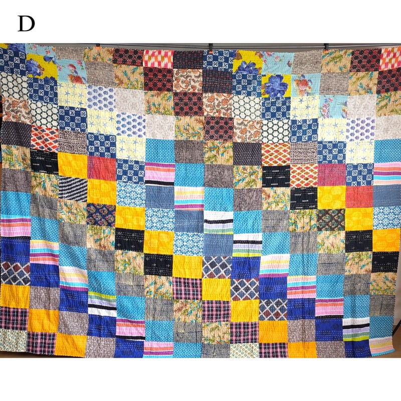 インド綿 グドリ パッチワーク 刺し子刺繍 ブロックプリント マルチ