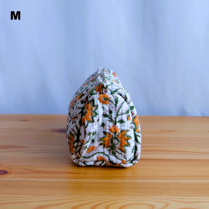 ポーチ インド綿 ブロックプリント オレンジプラント | インド雑貨のお