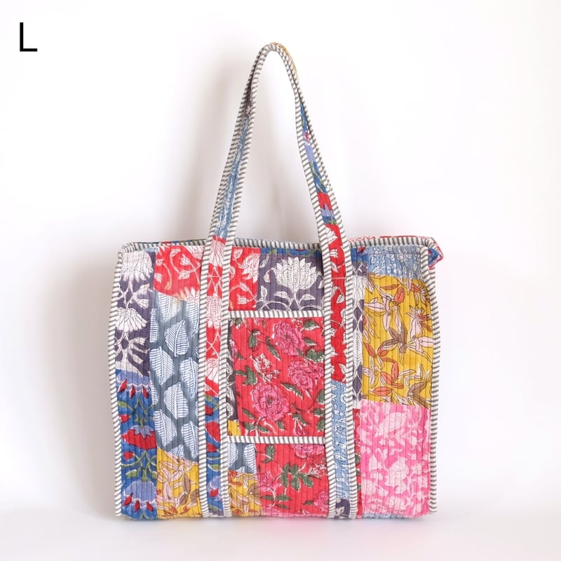 トートバッグ インド綿 ブロックプリント パッチワーク | インド雑貨の