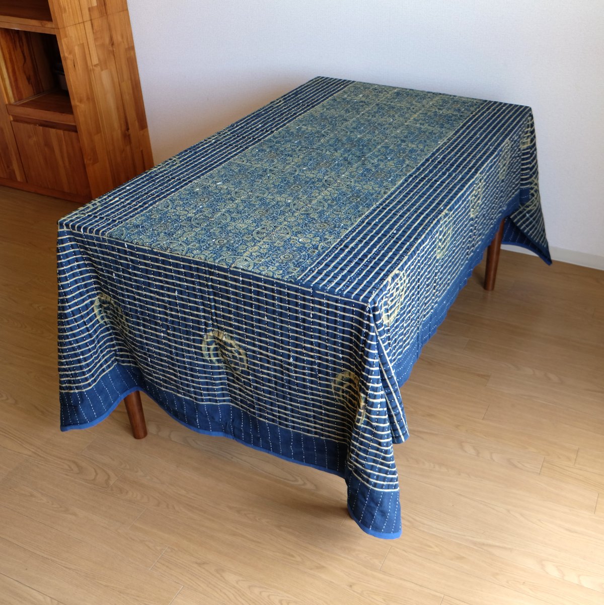 マルチクロス 刺し子 約145×235cm インド綿 ブロックプリント ア