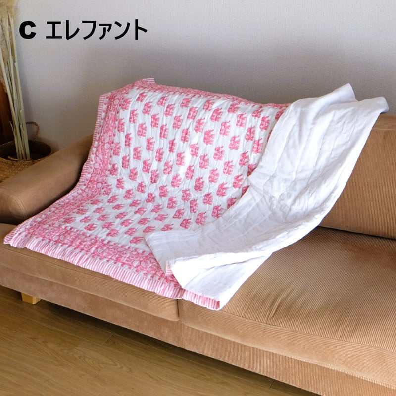 ベビーブランケット 約100×140㎝ インド綿 ブロックプリント | インド