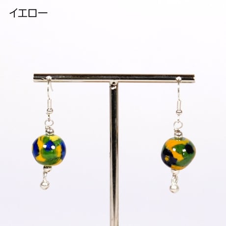 陶器ピアス　イヤリング　インド　ブルーポタリー　ライトブルー/イエロー