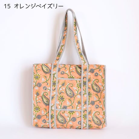 トートバッグ インド綿 ブロックプリント Mサイズ 12～20
