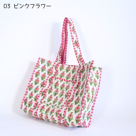 トートバッグ インド綿 ブロックプリント Lサイズ 01～11