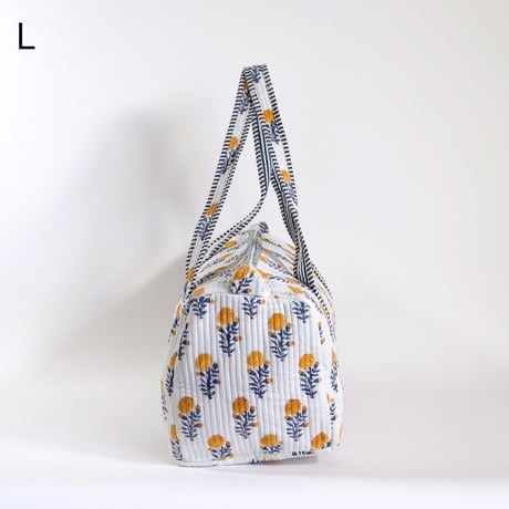 ダッフルバッグ　インド綿　ブロックプリント　イエローフラワー