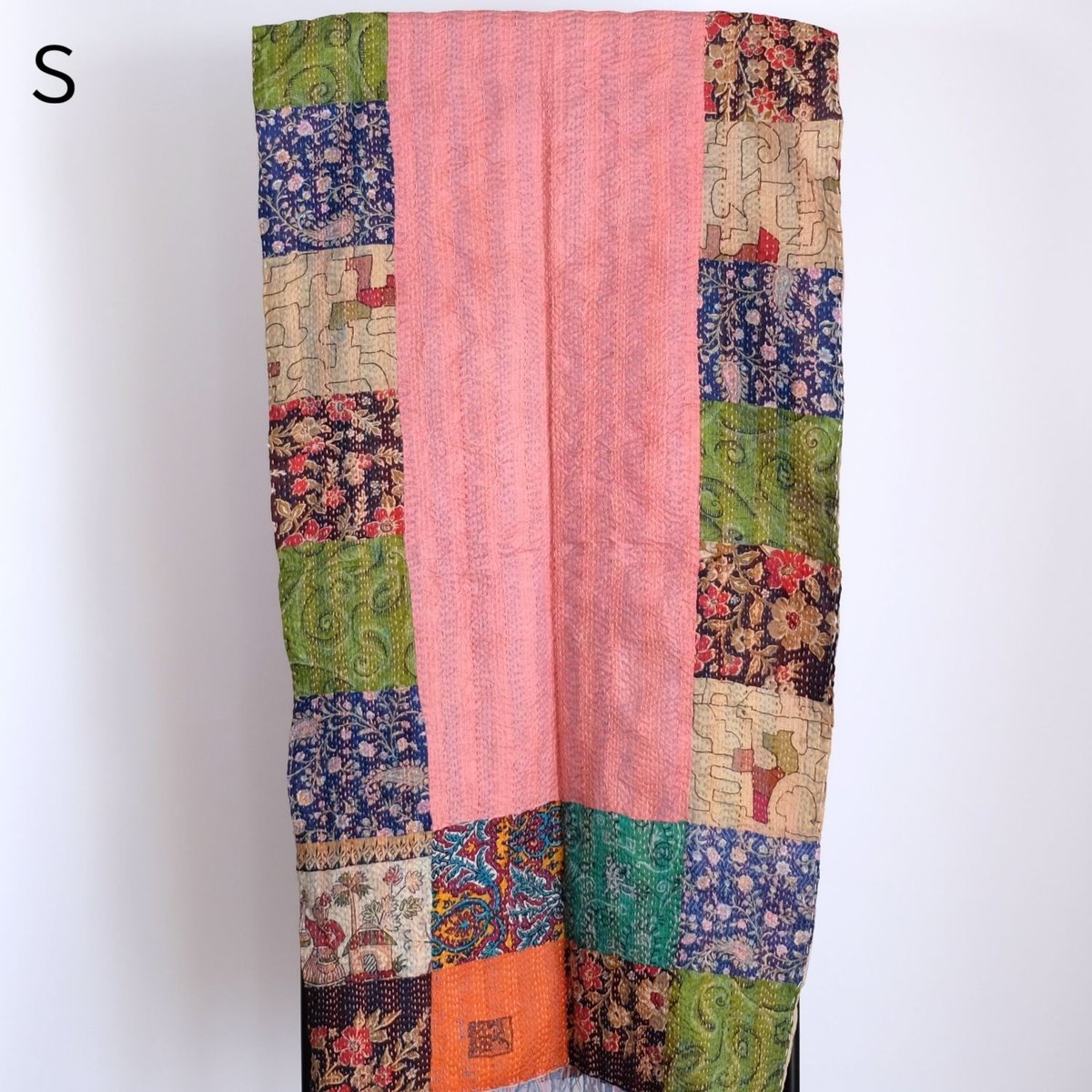 シルクカンタ ストール パッチワーク 約50×200cm インド刺し子布 N～S