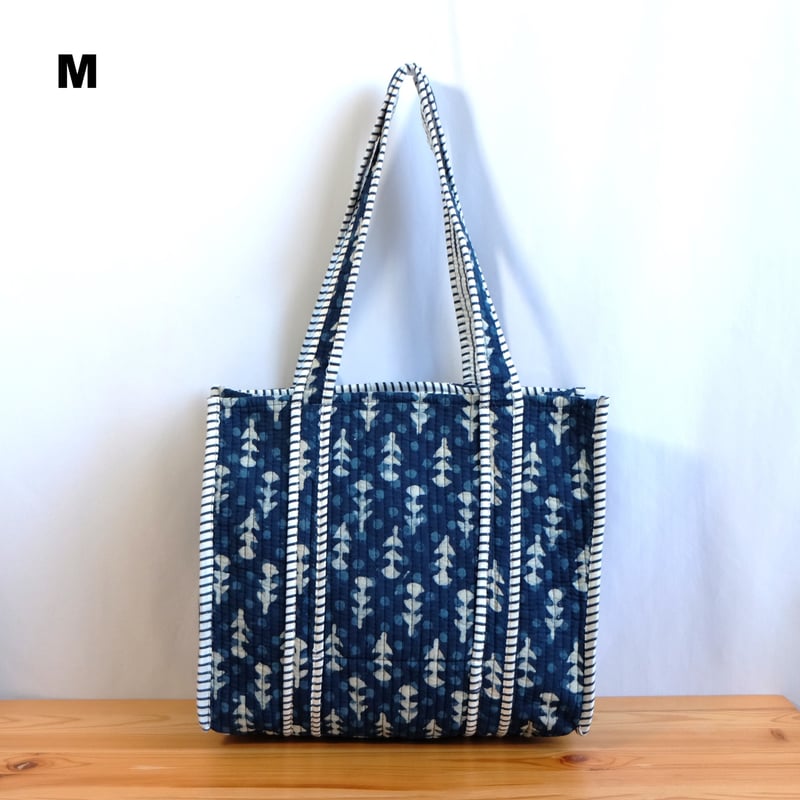 トートバッグ インド綿 ブロックプリント インディゴ | インド雑貨のお