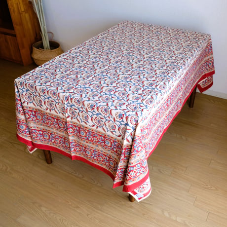 マルチクロス　約152×218㎝　インド綿　ブロックプリント　バグルー　唐草