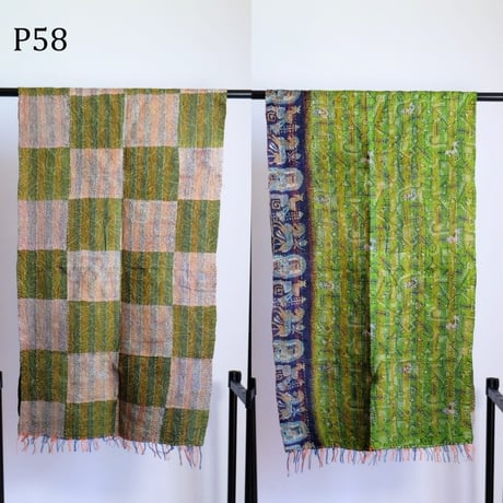 シルクカンタ　ストール　パッチワーク　約50×200cm　インド刺し子布　P51～P60