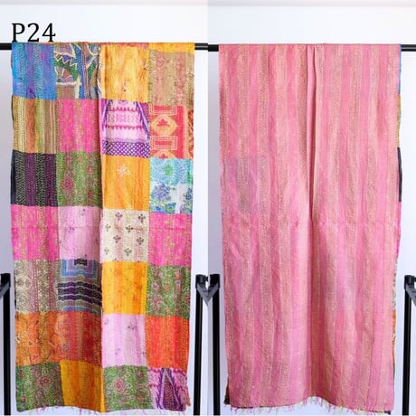 シルクカンタ　ストール　パッチワーク　約50×200cm　インド刺し子布　P21～P30