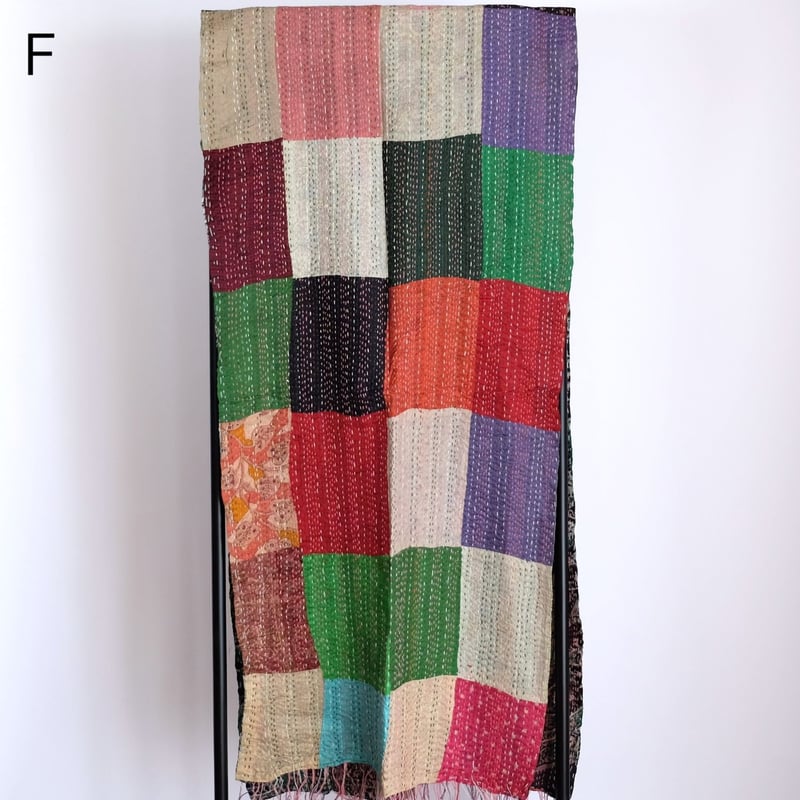 シルクカンタ ストール パッチワーク 約50×200cm インド刺し子布 A～F