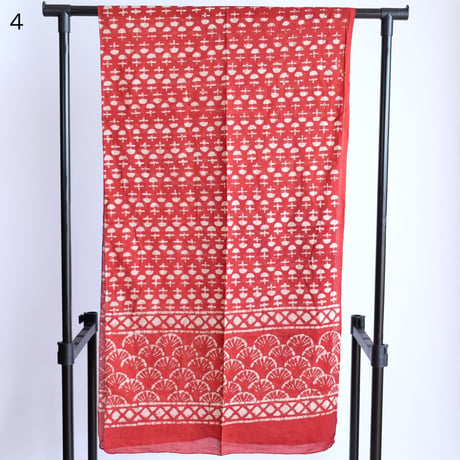 インド綿　ストール　ブロックプリント　約50×200cm　レッド