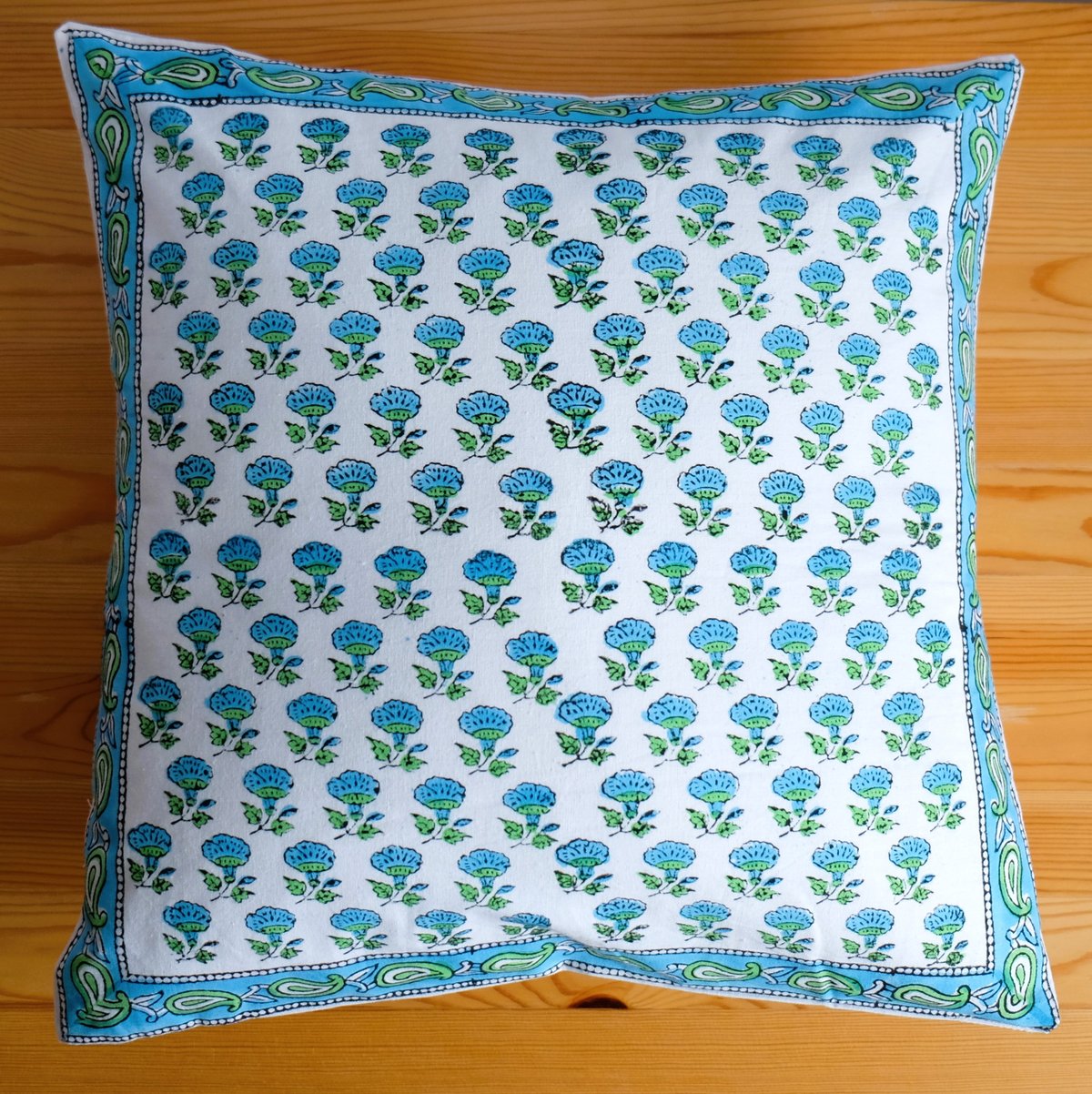 クッションカバー インド綿 ブロックプリント ライトブルー