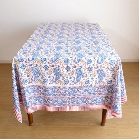 マルチクロス　約152×228㎝　インド綿　ブロックプリント　ブルーペイズリー