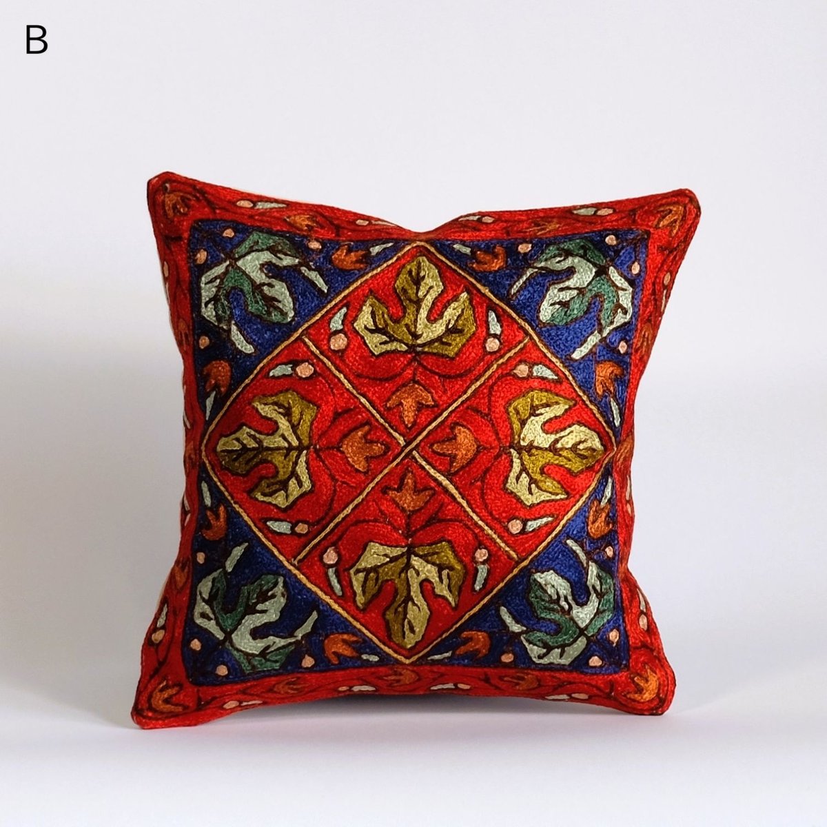 クッションカバー 約30x30cm 刺繍 シルク インド カシミール 7