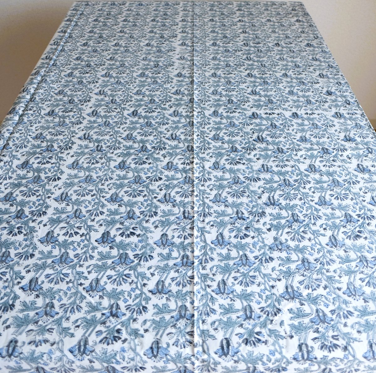 マルチクロス 約152×228㎝ インド綿 ブロックプリント ブルーグレー