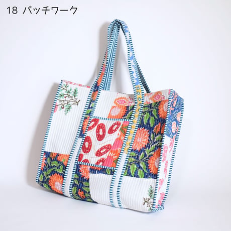トートバッグ インド綿 ブロックプリント Lサイズ 12～20
