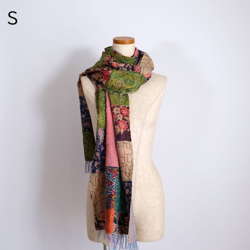 シルクカンタ ストール パッチワーク 約50×200cm インド刺し子布 N～S