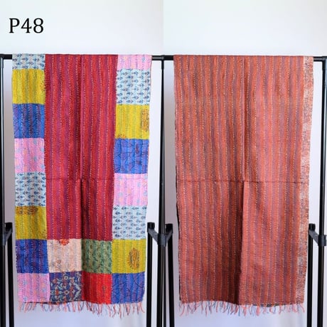 シルクカンタ　ストール　パッチワーク　約50×200cm　インド刺し子布　P41～P50