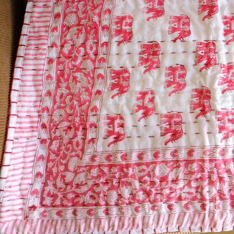 ベビーキルト 敷きパッド 約100×150㎝ 刺し子 インド綿 ブロック