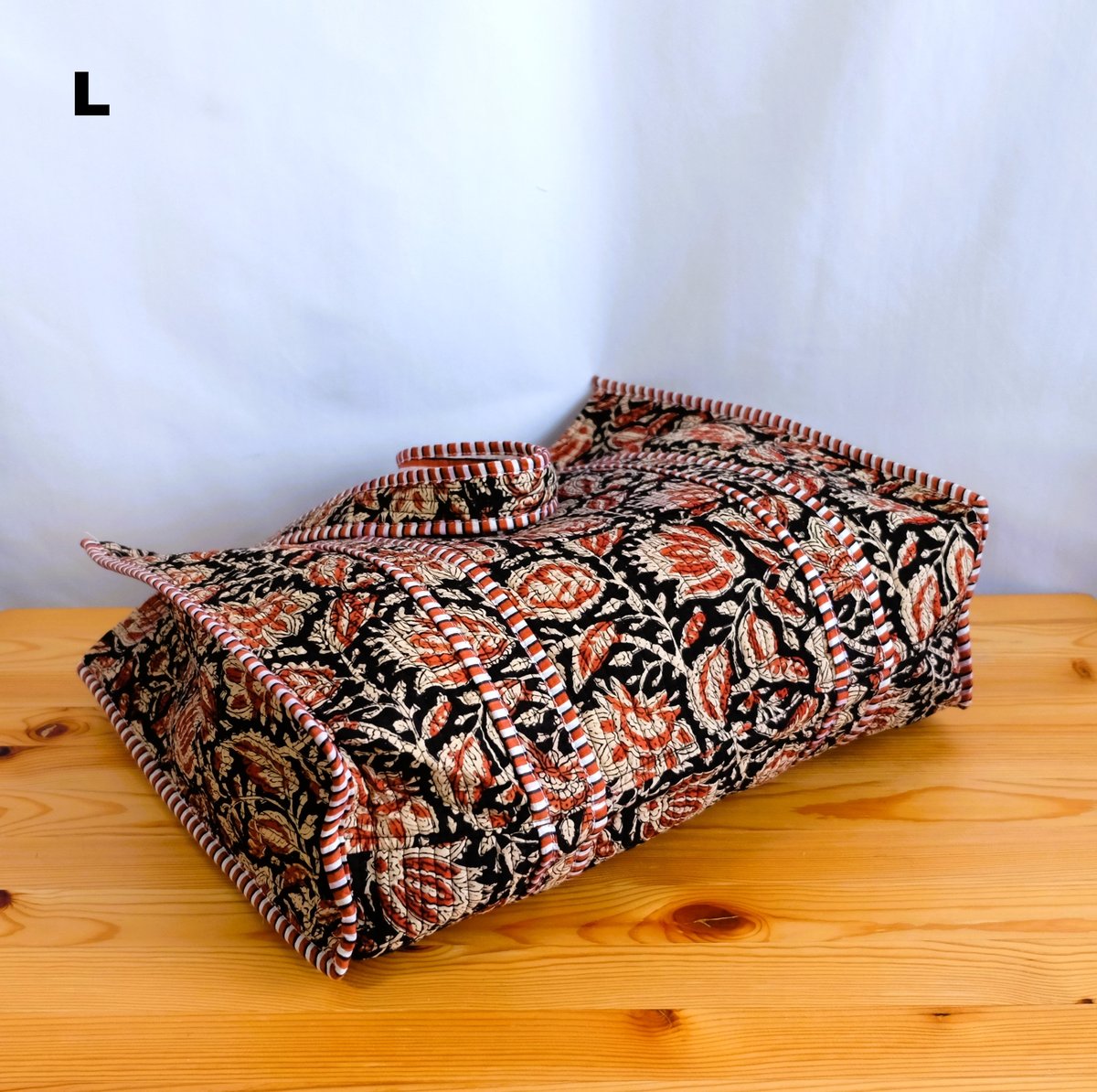 トートバッグ インド綿 ブロックプリント ブラック | インド雑貨のお店