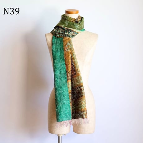 シルクカンタ　ストール　約50×200cm　インド刺し子布　N31～N40