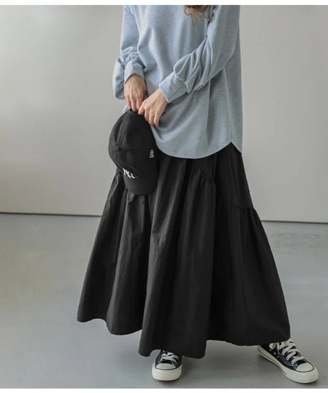 tiered gathered flare skirt /4color　　IR1681