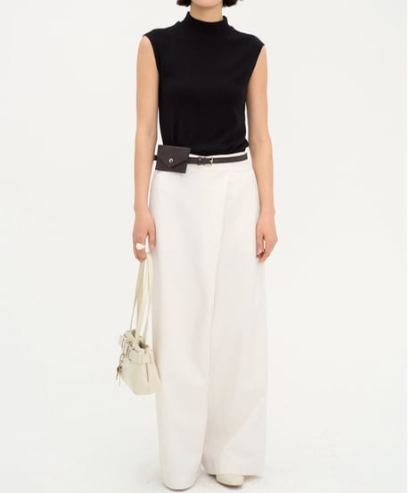 asymmetry cross wide pants + belt set/3color　IR1574
