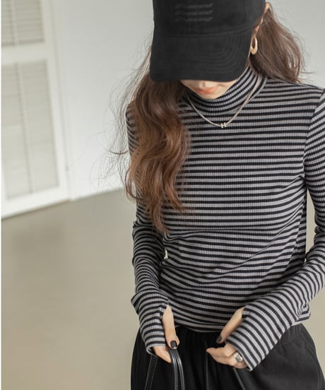 bottleneck border rib knit /2color　IR1587