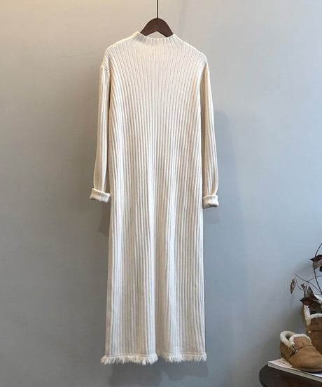 fringe hem rib knit dress　　IR1682