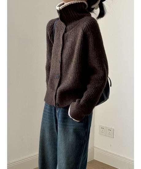 stand neck knit cardigan  /4color　IR1557