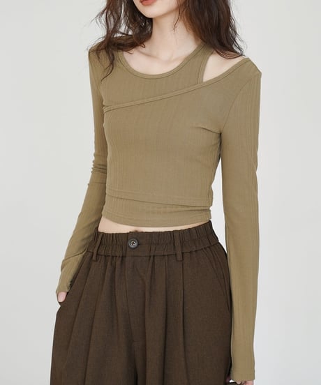fake overlap slim cutsew /2color　　IR1589