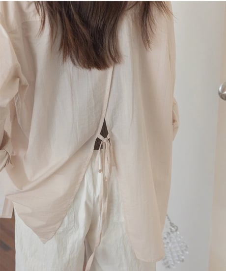 back slit ribbon sheer shirt /3color　　IR1666