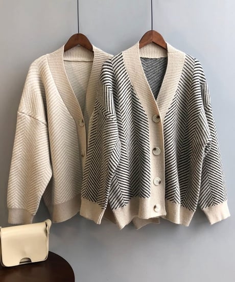 striped knit cardigan　　IR1526