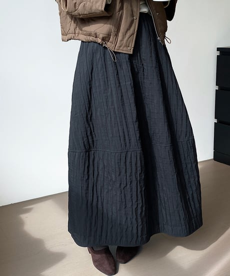 wrinkled flare long skirt /3color　　IR1551